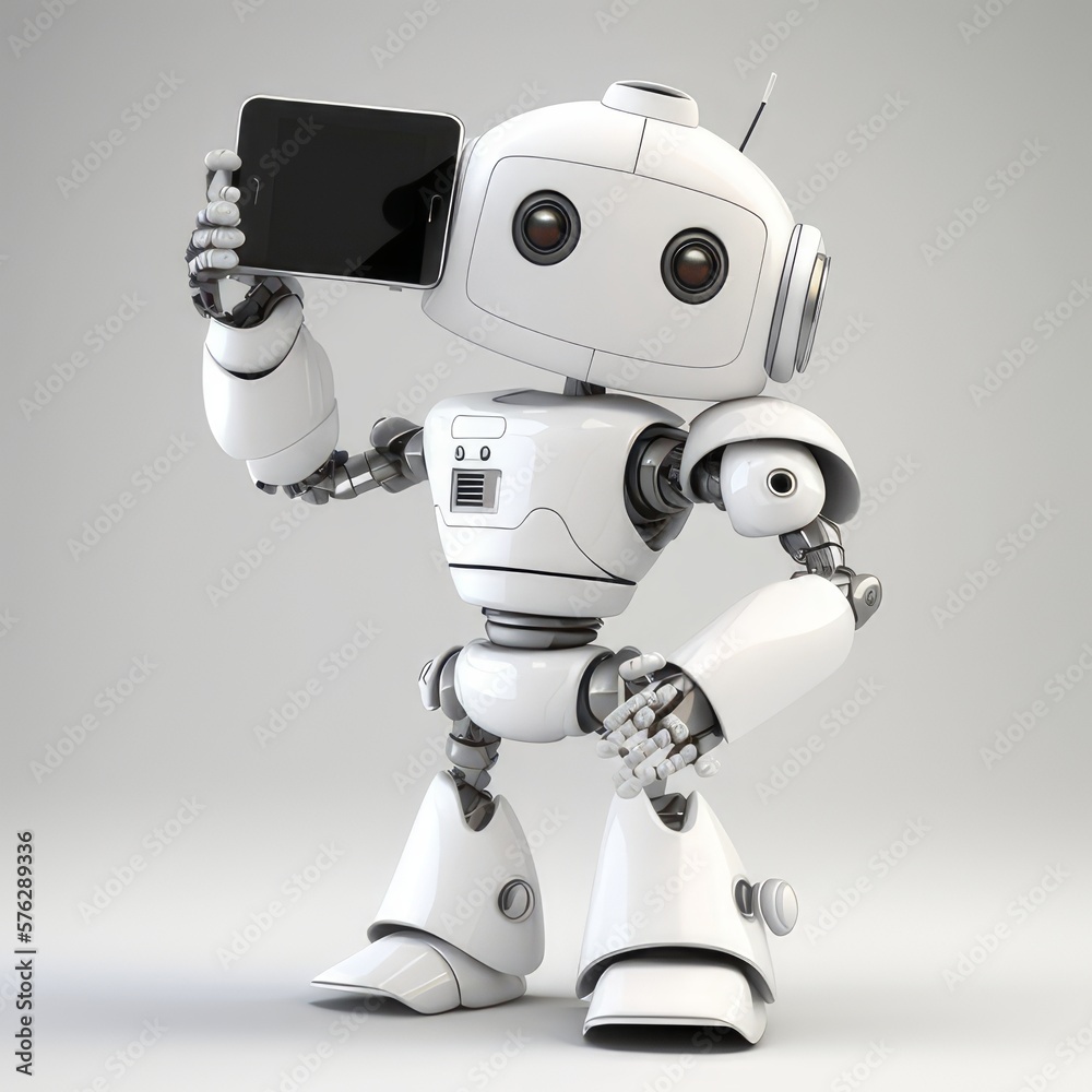 Cute robot taking selfie . Smart intelligence concept. Future technologies.  Ai image Stock Illustration | Adobe Stock