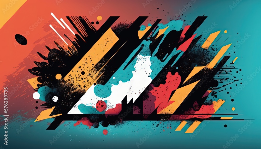 Obraz premium sporty energetic style abstract color splash with geometric shape artistic background wallpaper, generative Ai