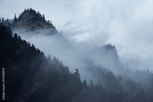 fog over the winter mountains