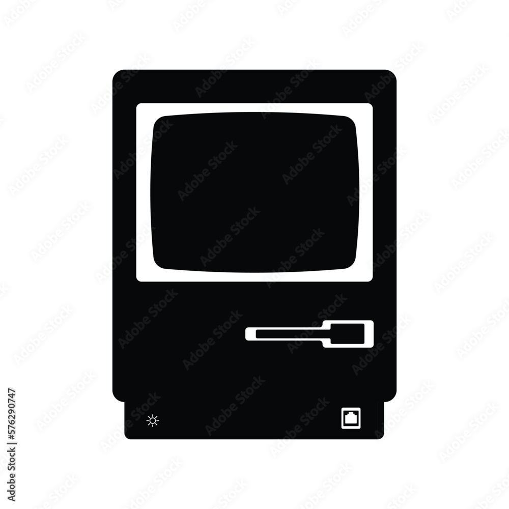 CRT Monitor Silhouette. Black and White Icon Design Element on Isolated White Background