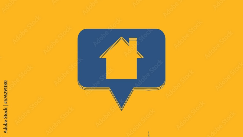 Blue Map pointer with house icon isolated on orange background. Home location marker symbol. 4K Video motion graphic animation Blue Map pointer with house icon isolated on orange background. Home location marker symbol. 4K Video motion graphic animation