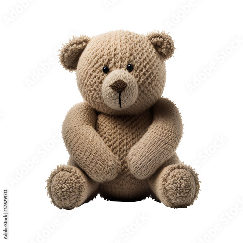 Isolated brown teddy bear sitting pretty for a cuddle. So warm and fuzzy. Generative AI