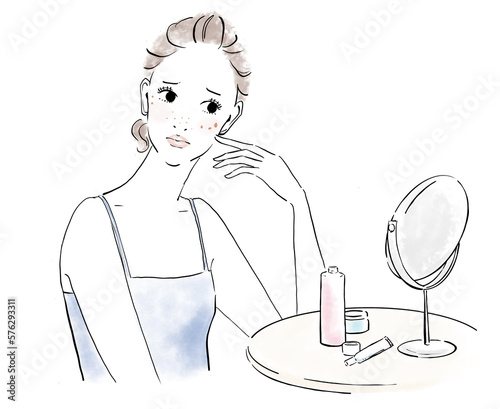 スキンケアイメージ　しみそばかすを気にする女性
