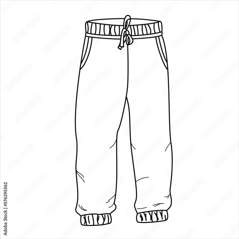 Vector black line illustration of sport trousers. Vector black line illustration of sport trousers.