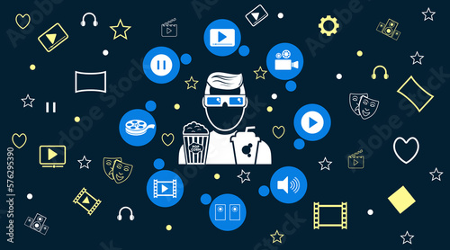 Media player icons Background, Buttons multimedia interface, Cinema background vector