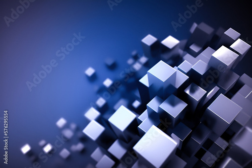 Abstract modern blue background with cubes. Minimalistic and tech wallpapers