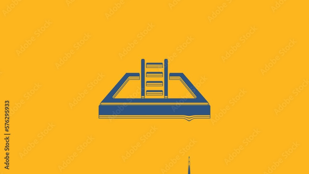 Blue Swimming pool with ladder icon isolated on orange background. 4K Video motion graphic animation