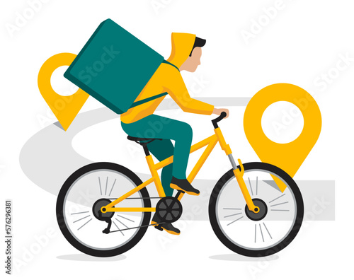 Food deliverer on bicycle - road and location pins