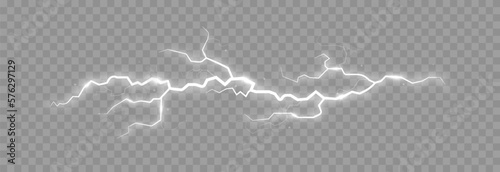 Lightning on an isolated transparent background. Flash of light, lightning png. Thunderstorm, natural phenomenon. Effect lightning png. Vector illustration.