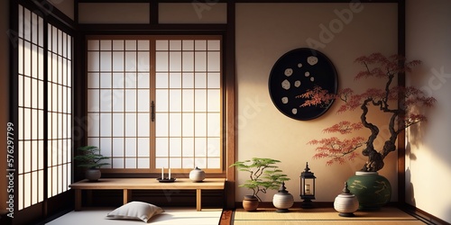 traditional japanese room interior, Generative AI