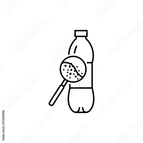 Microplastic in water bottle black line icon. Ocean pollution.