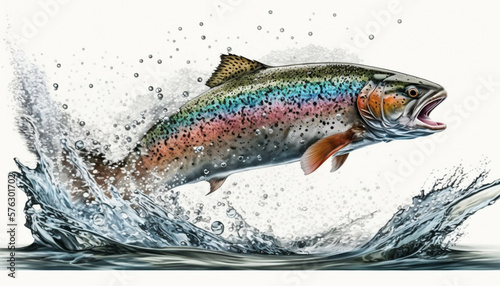 Angler's Delight: Catching a Rainbow Trout white backgound , generated by IA  photo