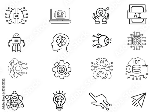 Deep tech thin line icons set. Symbols of ai, innovation, intellectual property, illustrator vector. 