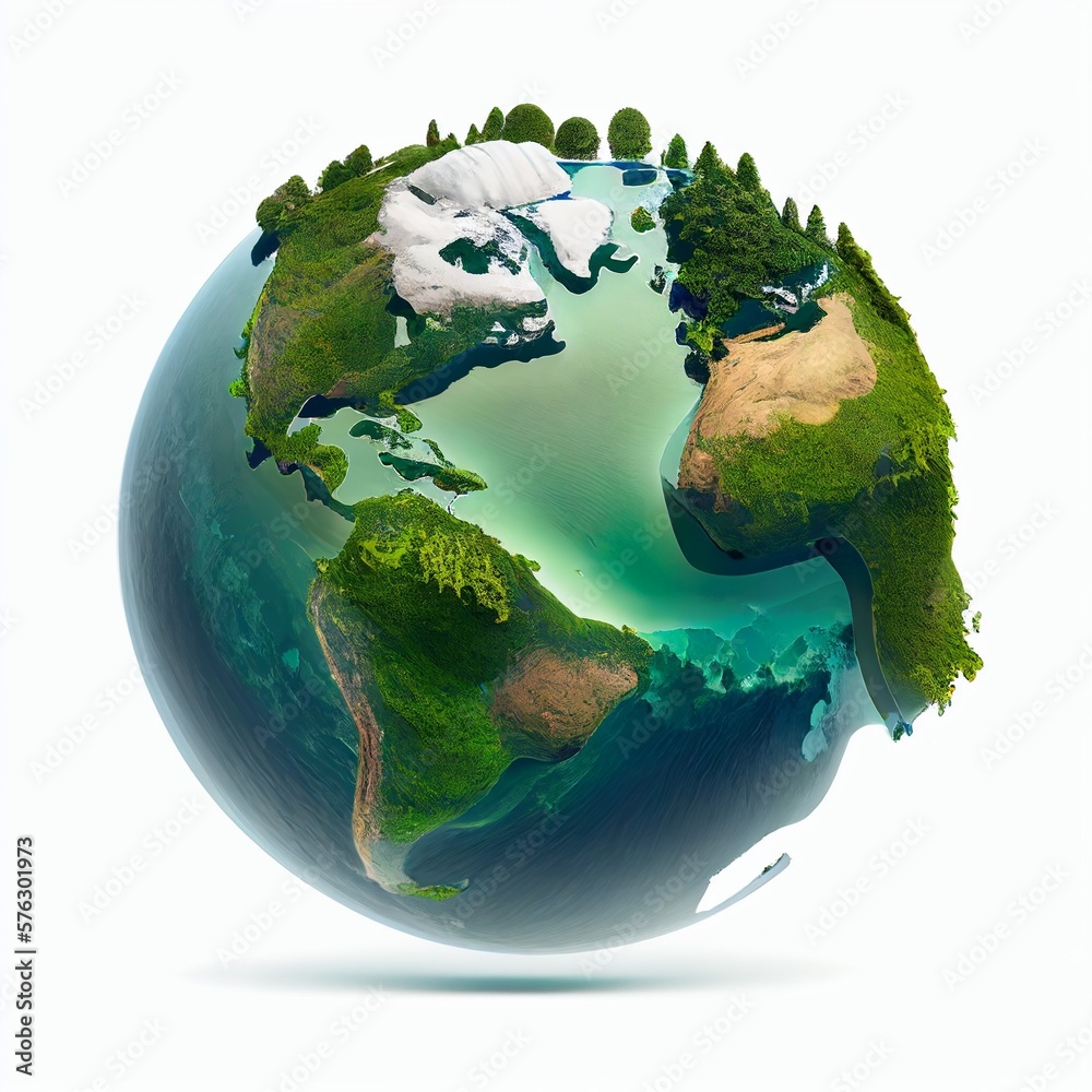 Fototapeta premium Shiny glowing transparent earth with green trees. Generative AI.