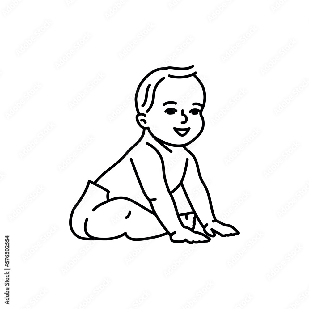 The baby is sitting color line icon. Toddler development. The baby is sitting color line icon. Toddler development.