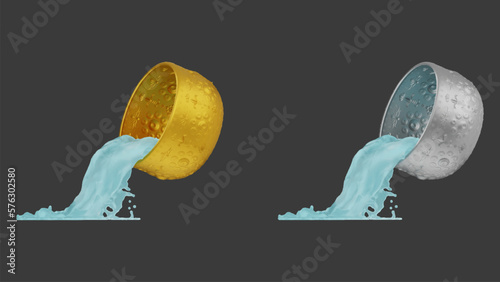 element of gold and silver bowl with water thai culture from image traced 3d. songkran festival thailand travel.