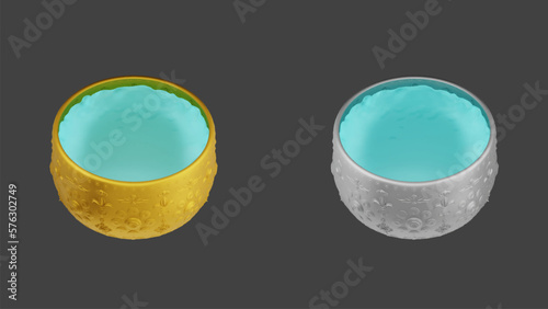 element of gold and silver bowl with water thai culture from image traced 3d. songkran festival thailand travel.