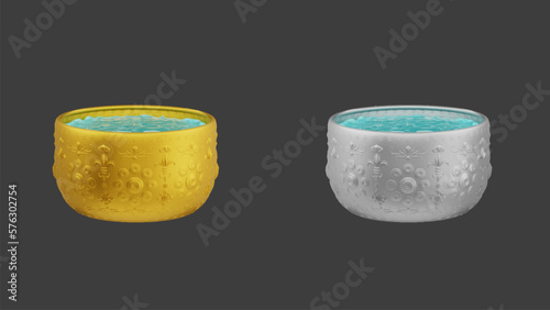element of gold and silver bowl with water thai culture from image traced 3d. songkran festival thailand travel.