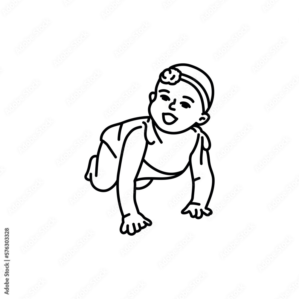 The girl is crawling black line icon. Toddler development. The girl is crawling black line icon. Toddler development.