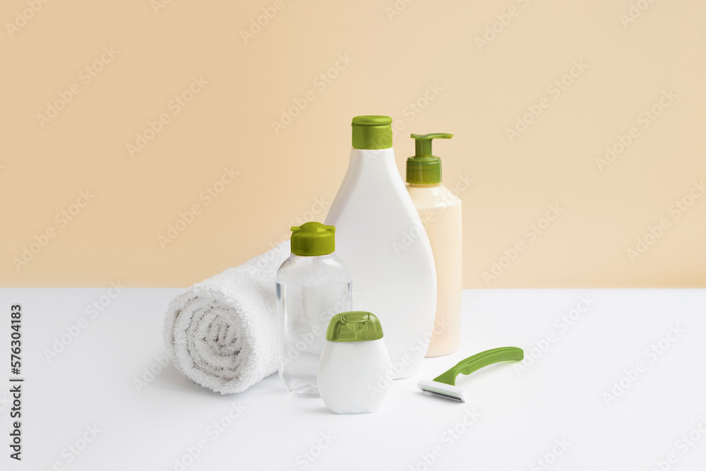 Eye cream, body lotion, micellar water, razor for depilation of legs and armpits Eye cream, body lotion, micellar water, razor for depilation of legs and armpits
