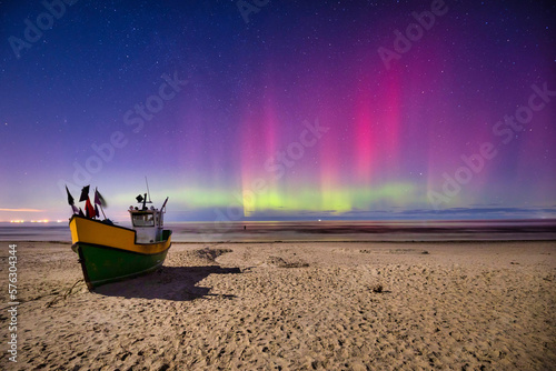 Fototapeta Naklejka Na Ścianę i Meble -  Aurora over the Baltic Sea in Poland, Jantar