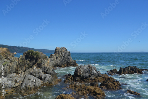 a rocky beach in southern Chile in summer
