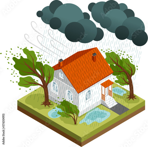 Isometric Storm Weather Composition