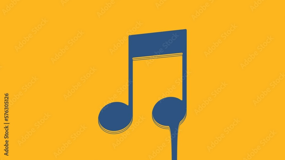 Blue Music note, tone icon isolated on orange background. 4K Video motion graphic animation Blue Music note, tone icon isolated on orange background. 4K Video motion graphic animation