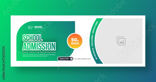 School admission web banner template design or Social media post template. Back to school banner template. School admission flyer template. Online education banner design. e-learning banner template.