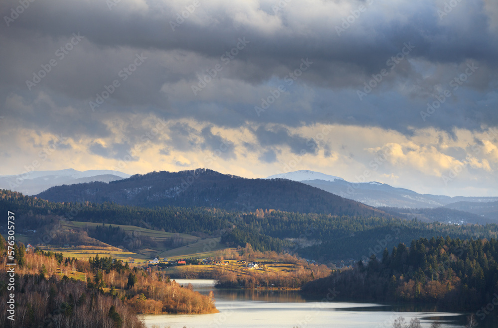 cloudy spring day at Solina lake in Bieszczady mountains