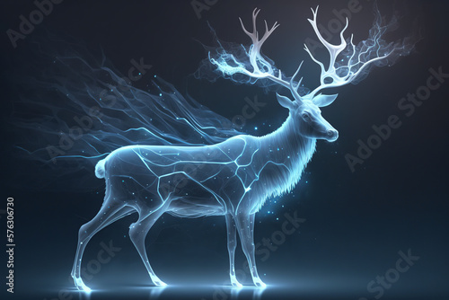 deer, christmas, magic, electro, design, plexus, night , animal, vector, reindeer, winter, illustration, silhouette, xmas, holiday, horse, design, card, night, snow, nature, pattern, generative, ai