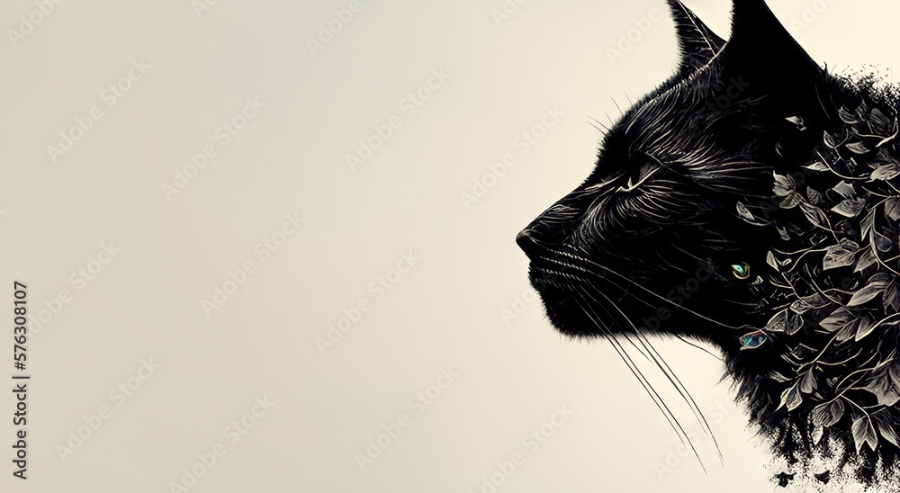 Beautiful art portrait of a black cat with place for text without text vintage style no background generative ai