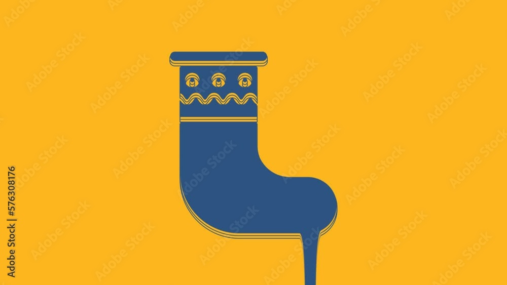 Blue Christmas stocking icon isolated on orange background. Merry Christmas and Happy New Year. 4K Video motion graphic animation Blue Christmas stocking icon isolated on orange background. Merry Christmas and Happy New Year. 4K Video motion graphic animation