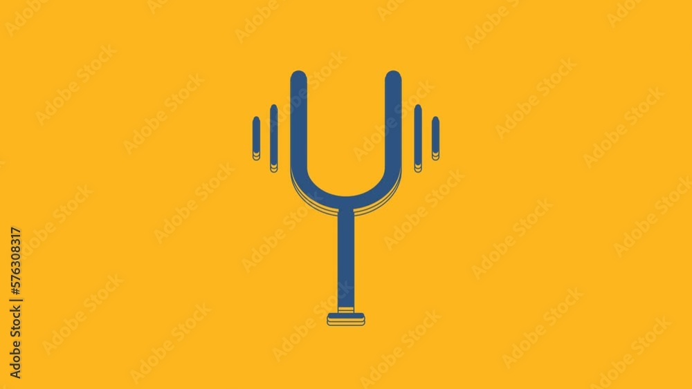 Blue Musical tuning fork for tuning musical instruments icon isolated on orange background. 4K Video motion graphic animation Blue Musical tuning fork for tuning musical instruments icon isolated on orange background. 4K Video motion graphic animation