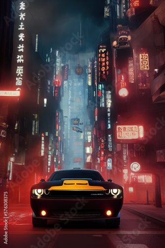Cyberpunk style sport car posters in the futuristic world