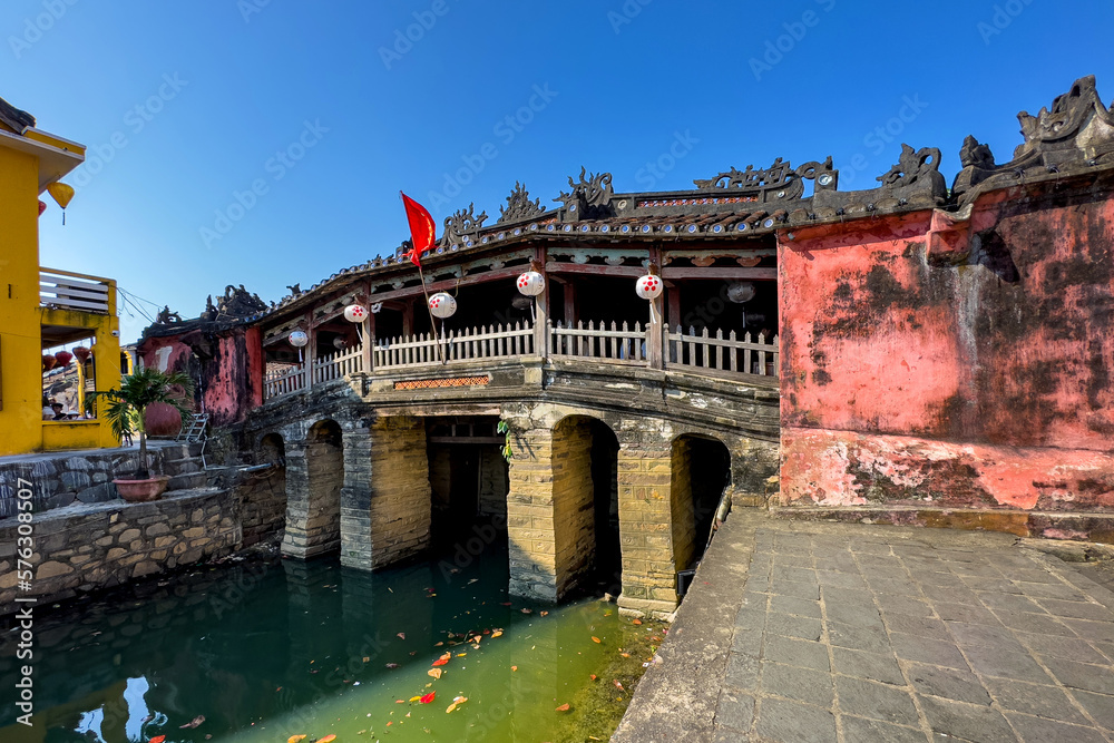 Naklejka premium View of the Japanese Bridge in Hoi An. Vietnam, Unesco World Heritage Site. Hoi An Town is a popular tourist destination of asia.