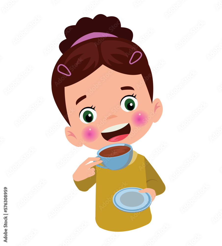 little boy drink hot coffee and feel happy