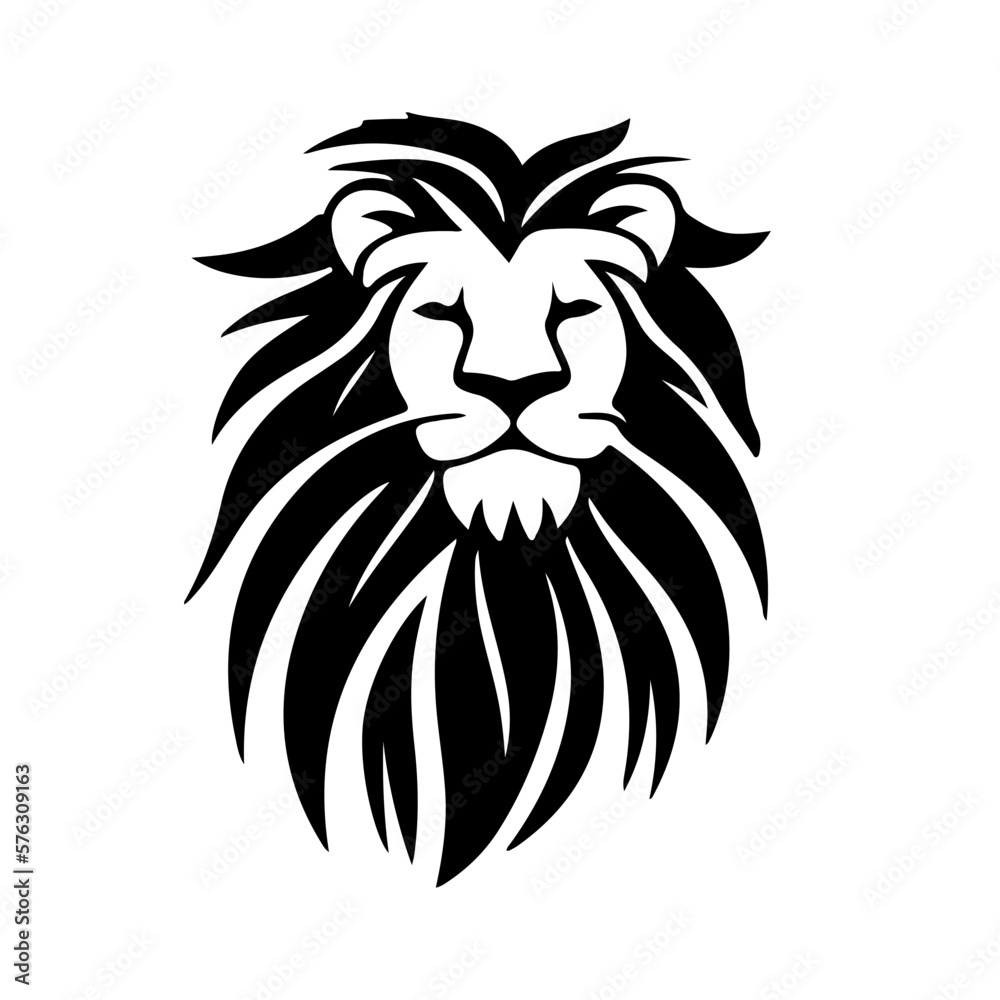 Lion head face logo silhouette black icon tattoo mascot hand drawn lion ...