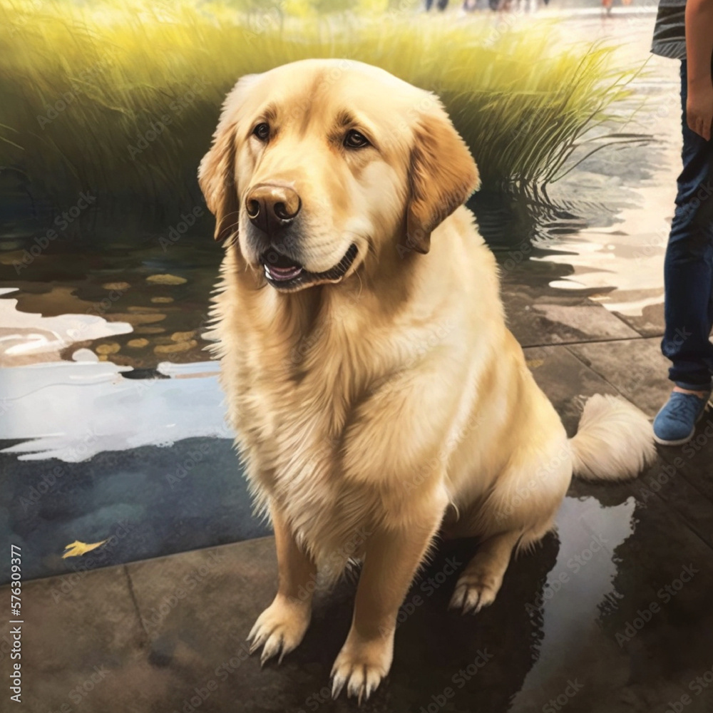 golden retriever painting on the water