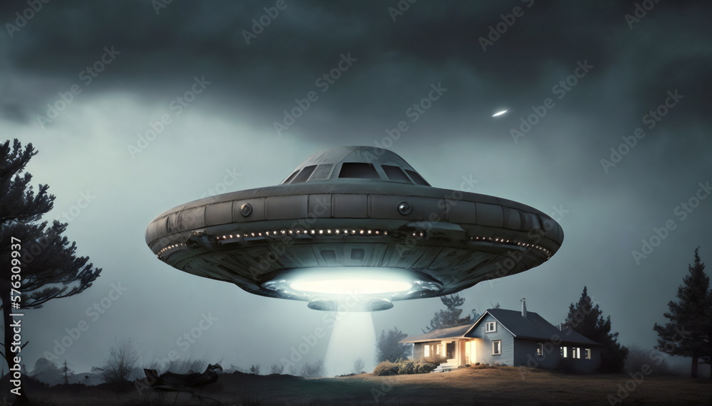 huge UFO hovering next to house made with generative ai huge UFO hovering next to house made with generative ai