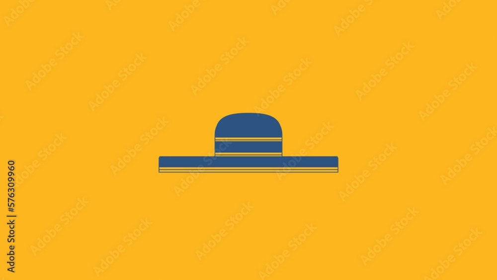 Blue Gardener, farmer or agricultural worker hat icon isolated on orange background. 4K Video motion graphic animation Blue Gardener, farmer or agricultural worker hat icon isolated on orange background. 4K Video motion graphic animation