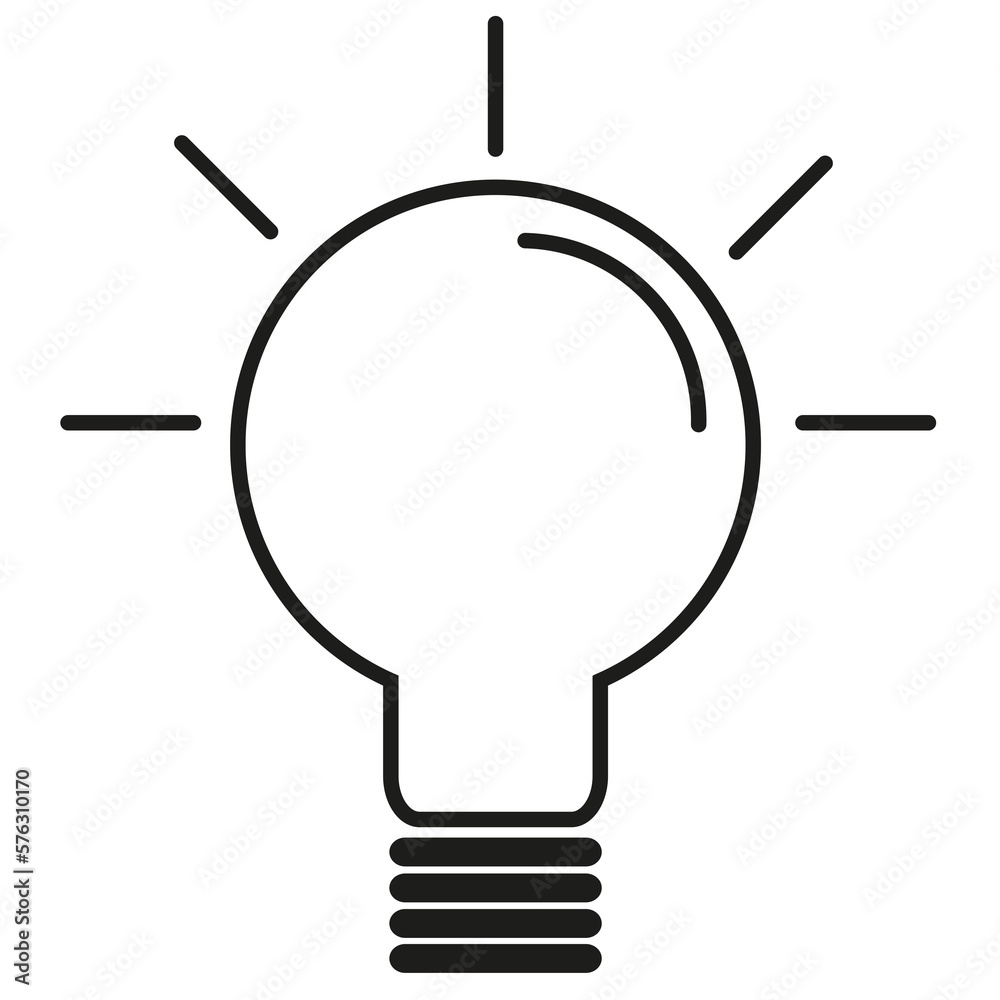 Icono de bombilla de luz sobre un fondo blanco aislado. Vista de frente y de cerca. Copy space. Símbolo de energía y pensamiento. Idea creativa y concepto de inspiración. 