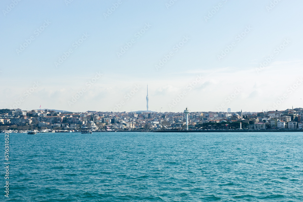 View of the Asian part of Istanbul over the Bosphorus.