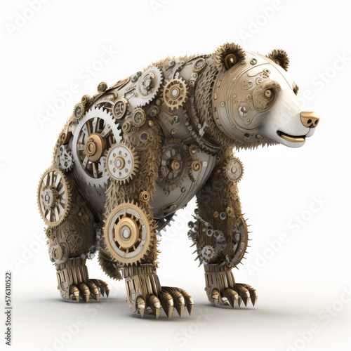 clockwork bear isolated on white background made with generative ai