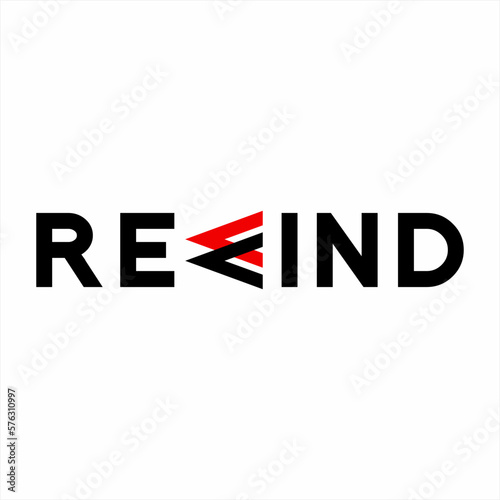 Rewind logo design, with letter W button rotating 270 degrees.