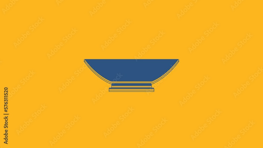 Blue Bowl icon isolated on orange background. 4K Video motion graphic animation