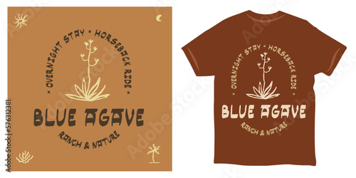 blue agave plant logo and t-shirt design vintage