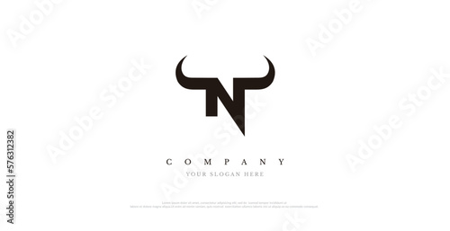 Initial N Bull Logo Design Vector 