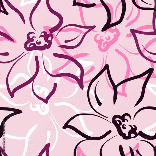 Modern Abstract Floral Sketch Hand Drawn Floral Seamless Pattern