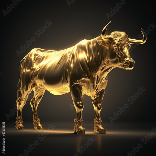 bull of gold black background horns statue stand  sparkling bright  golden cowboy  Generative AI 